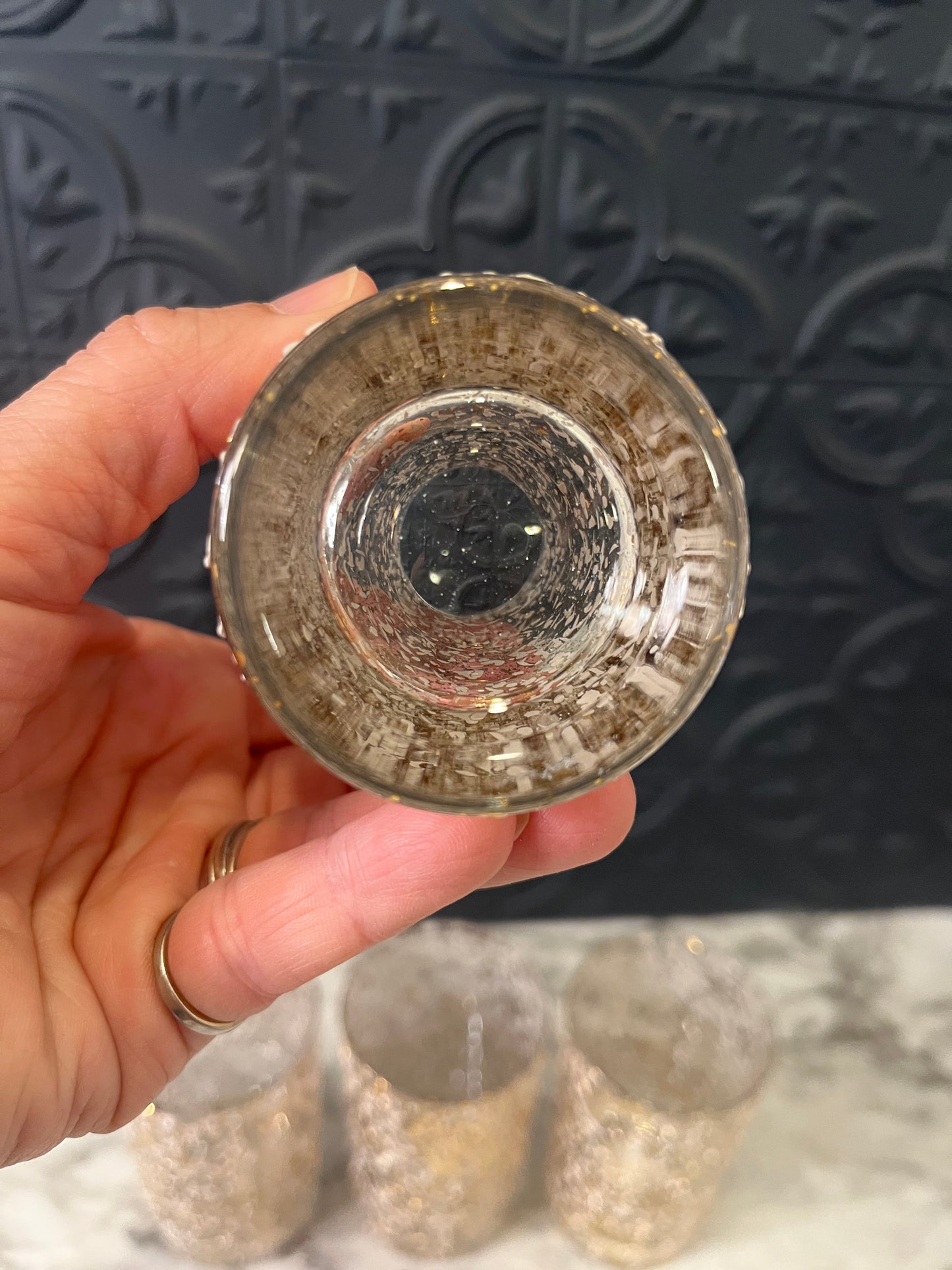 MCM Gold and White Splatter Juice Glass x 4