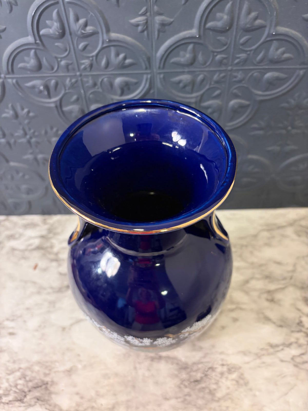 Vintage Cobalt Blue Peacock Vase double handle