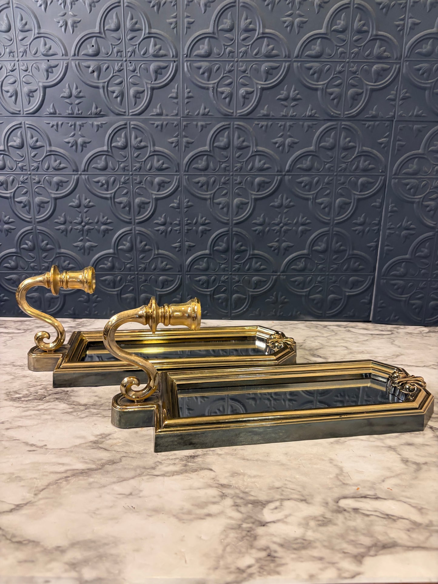 Homco Gold Mirror Candle Sconces x2