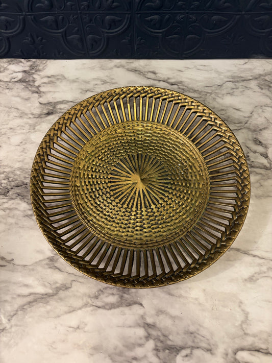 Solid Brass Basket Weave Catchall Bowl