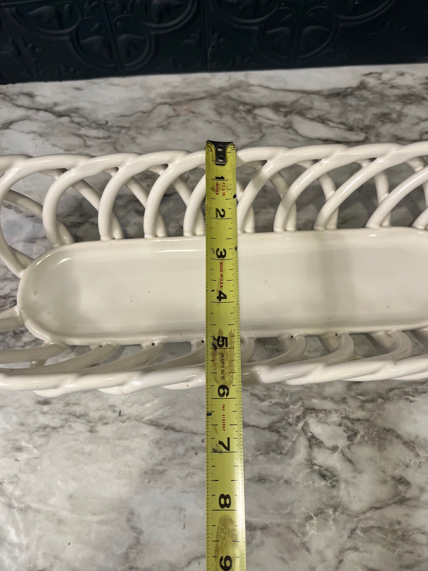 White Ceramic Braided Long Basket