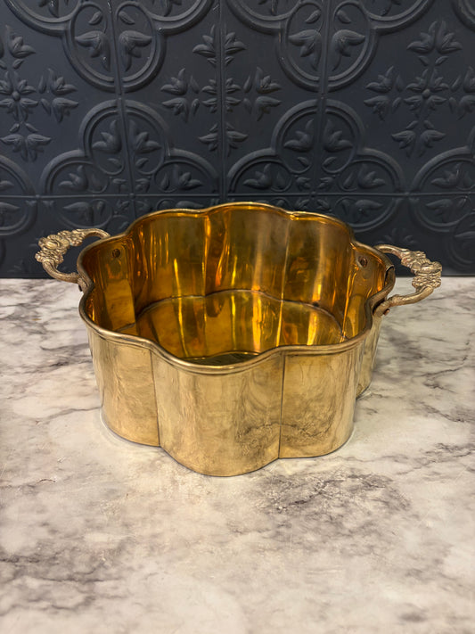 Brass Scallopped Pot with Handles Lg.