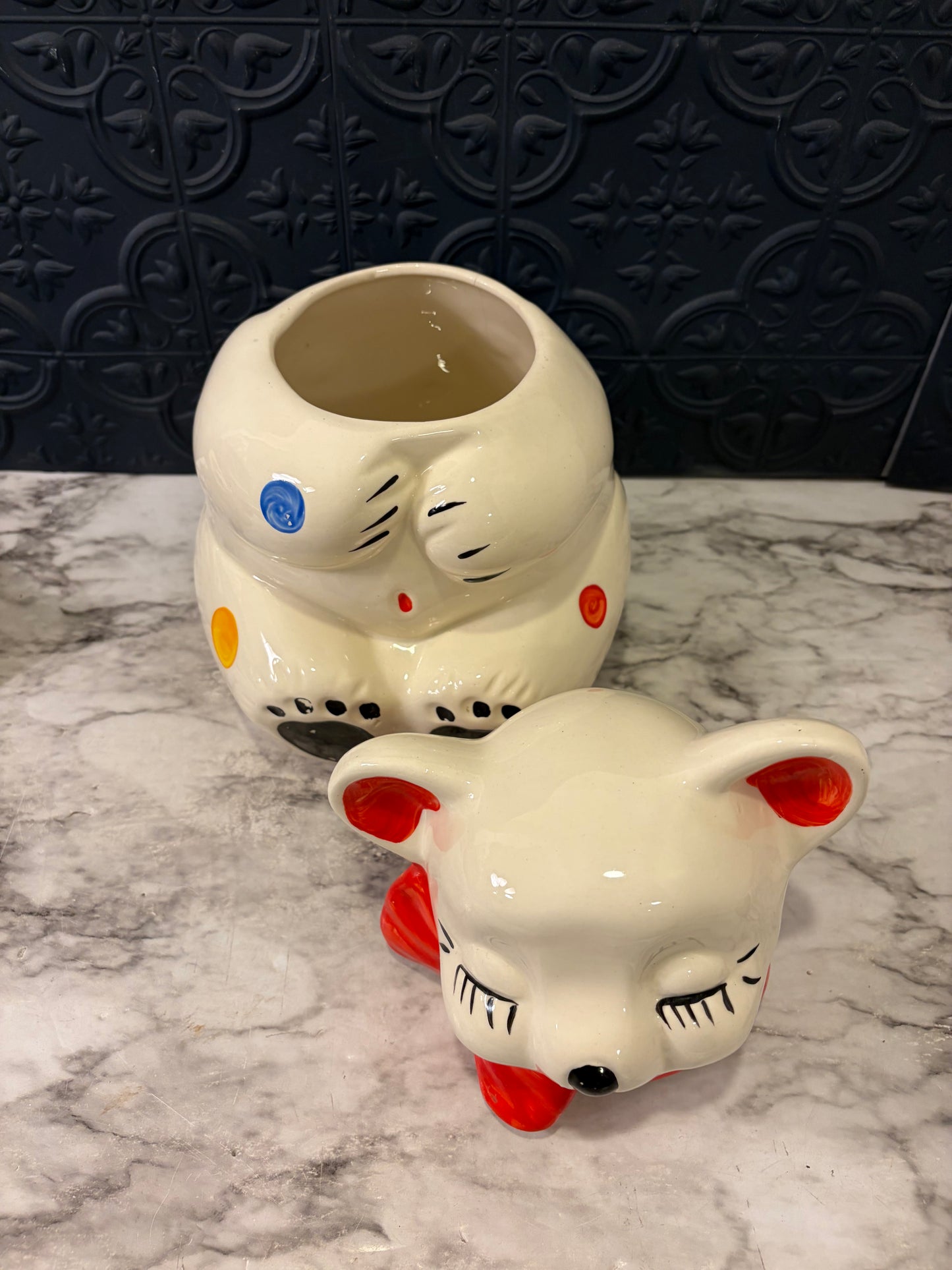Vintage USA Pottery Polka Dot Bear Cookie Jar