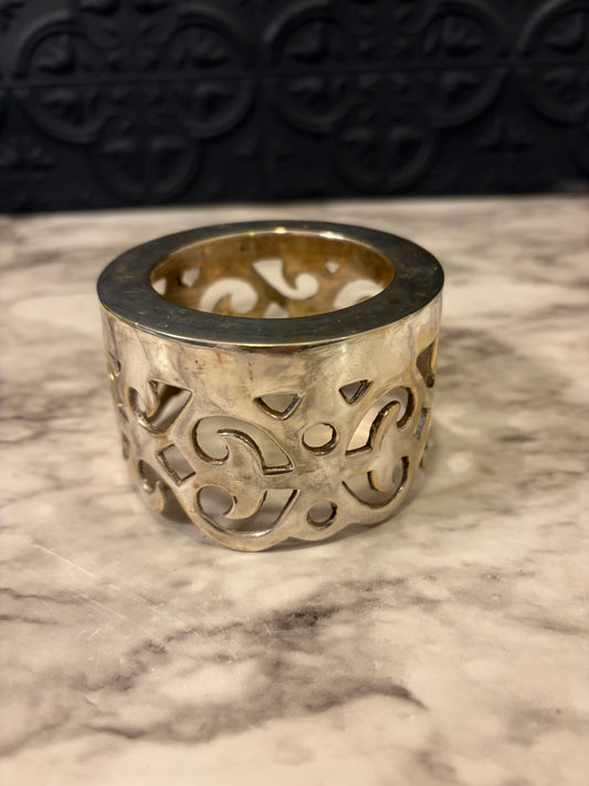 Silver Plate Pillar Candle Holder with Cutout
