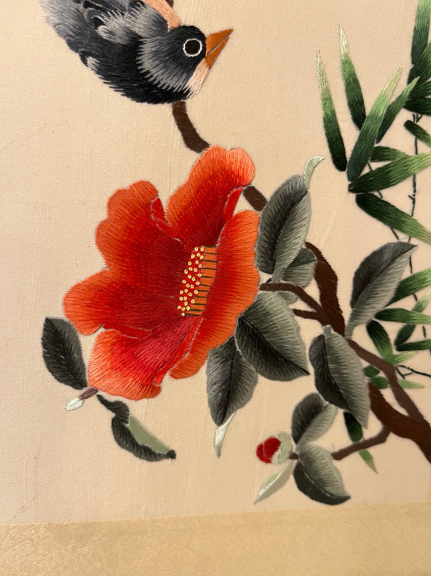 Silk Embroidery of one bird