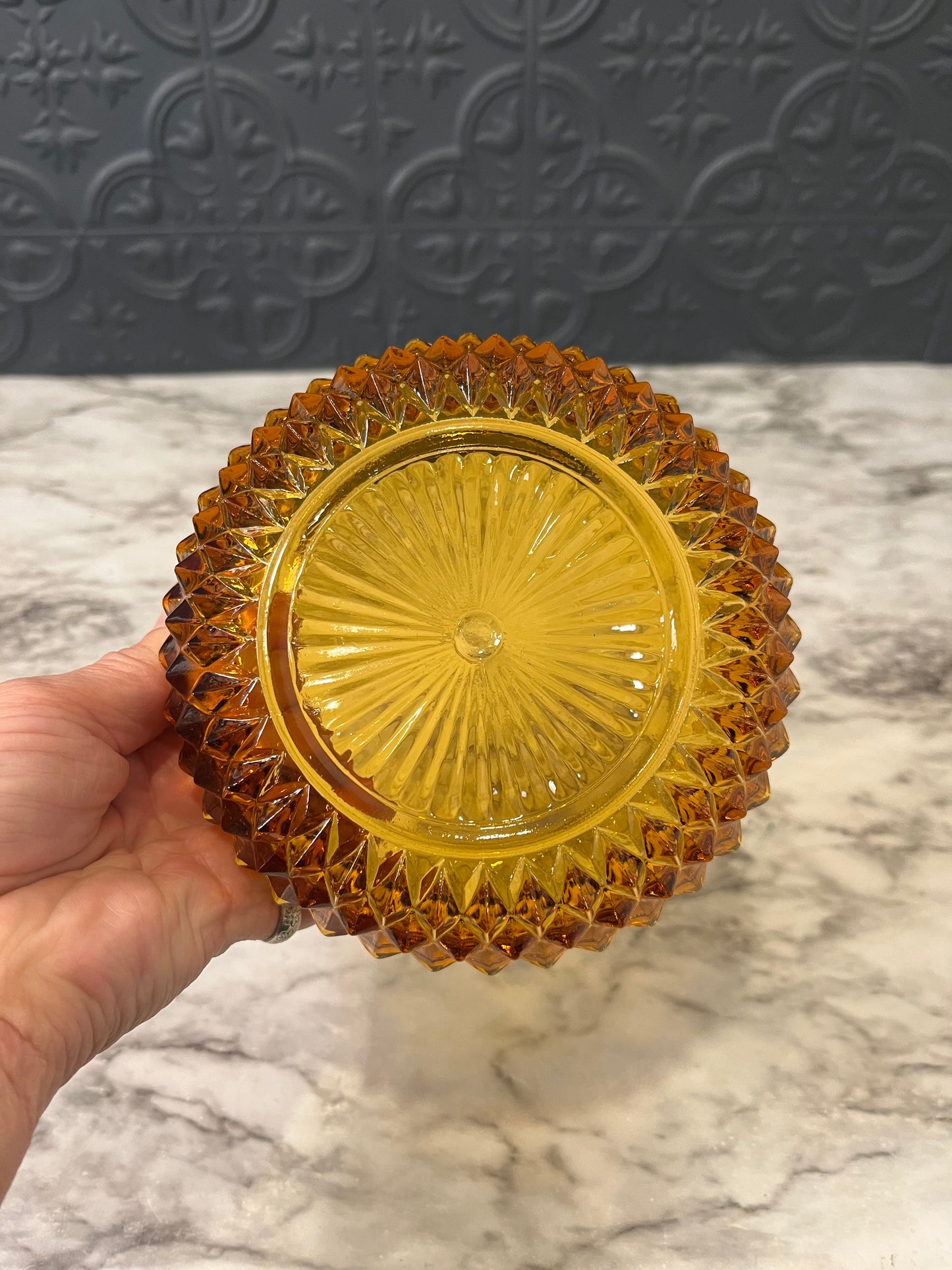 Amber Indiana Glass Diamond Point Bowl