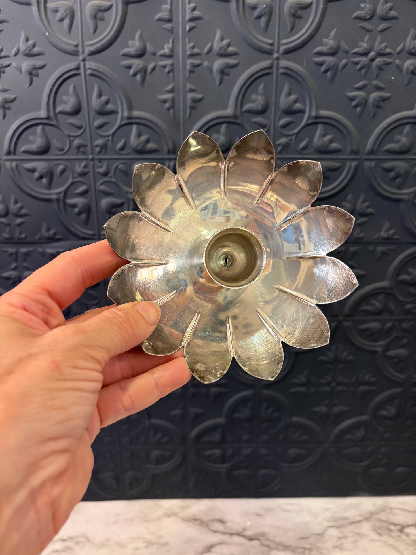 Leonard Silver Plate Lotus Candle Holder set of 2