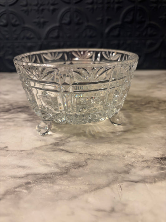 Clear Cut Glass Bowl with 3 feet