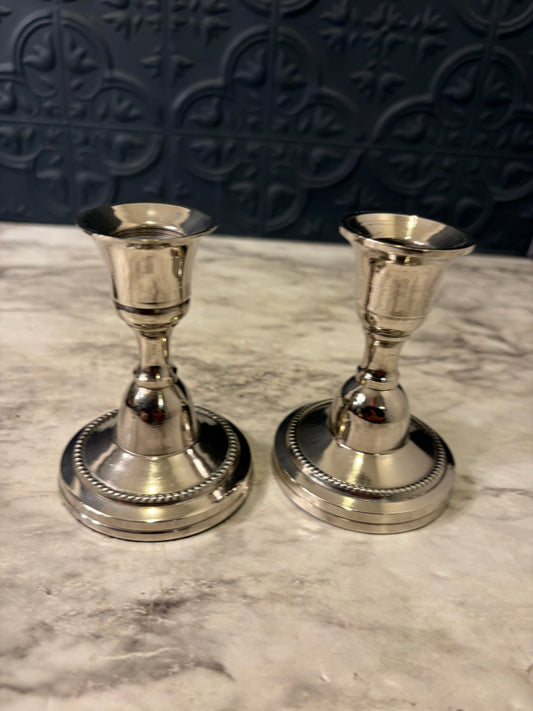 3.75" Silver plated candle holder Pair with beaded base