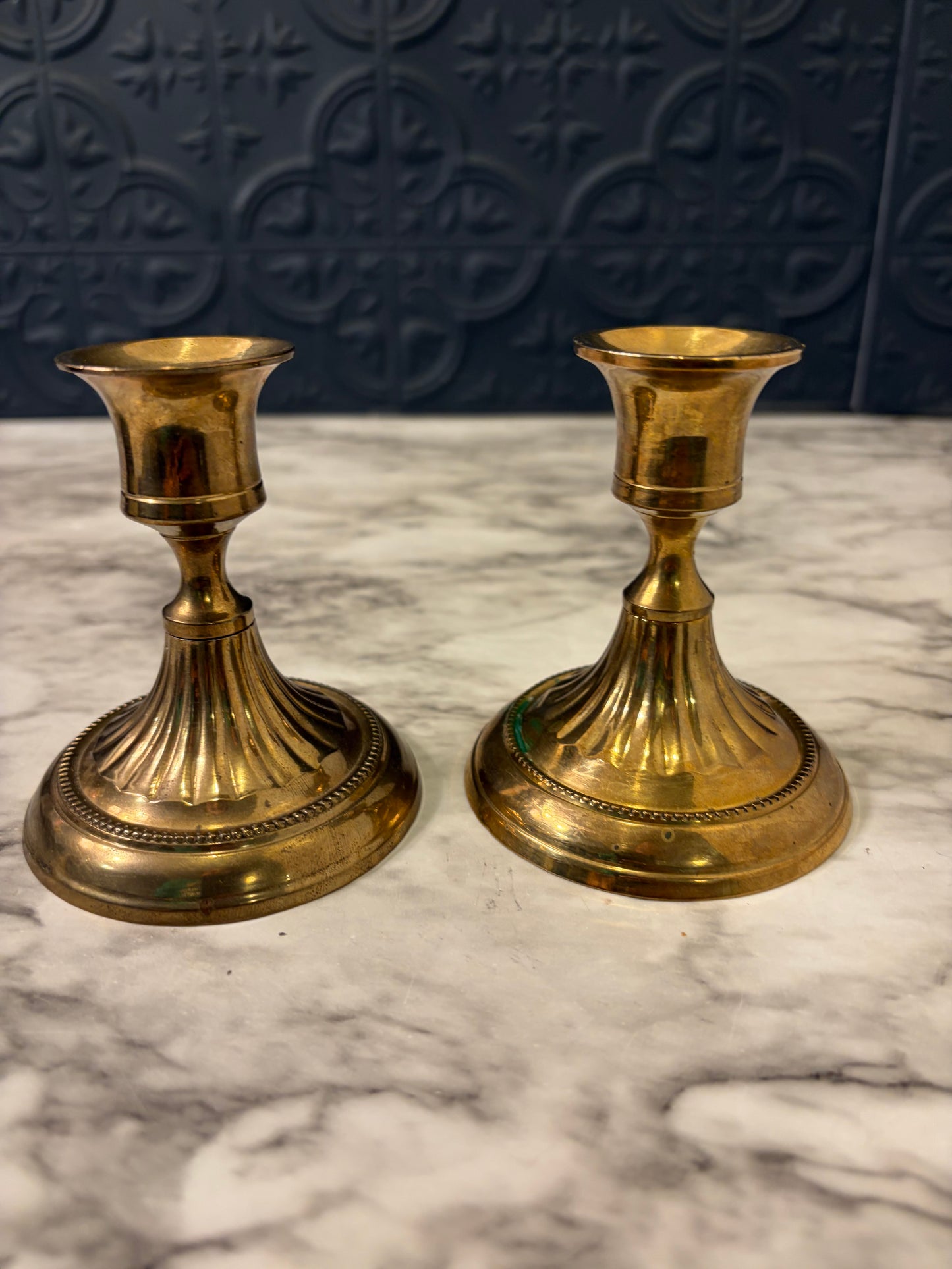 3.5" Brass Candle holder Pair Rope Ring