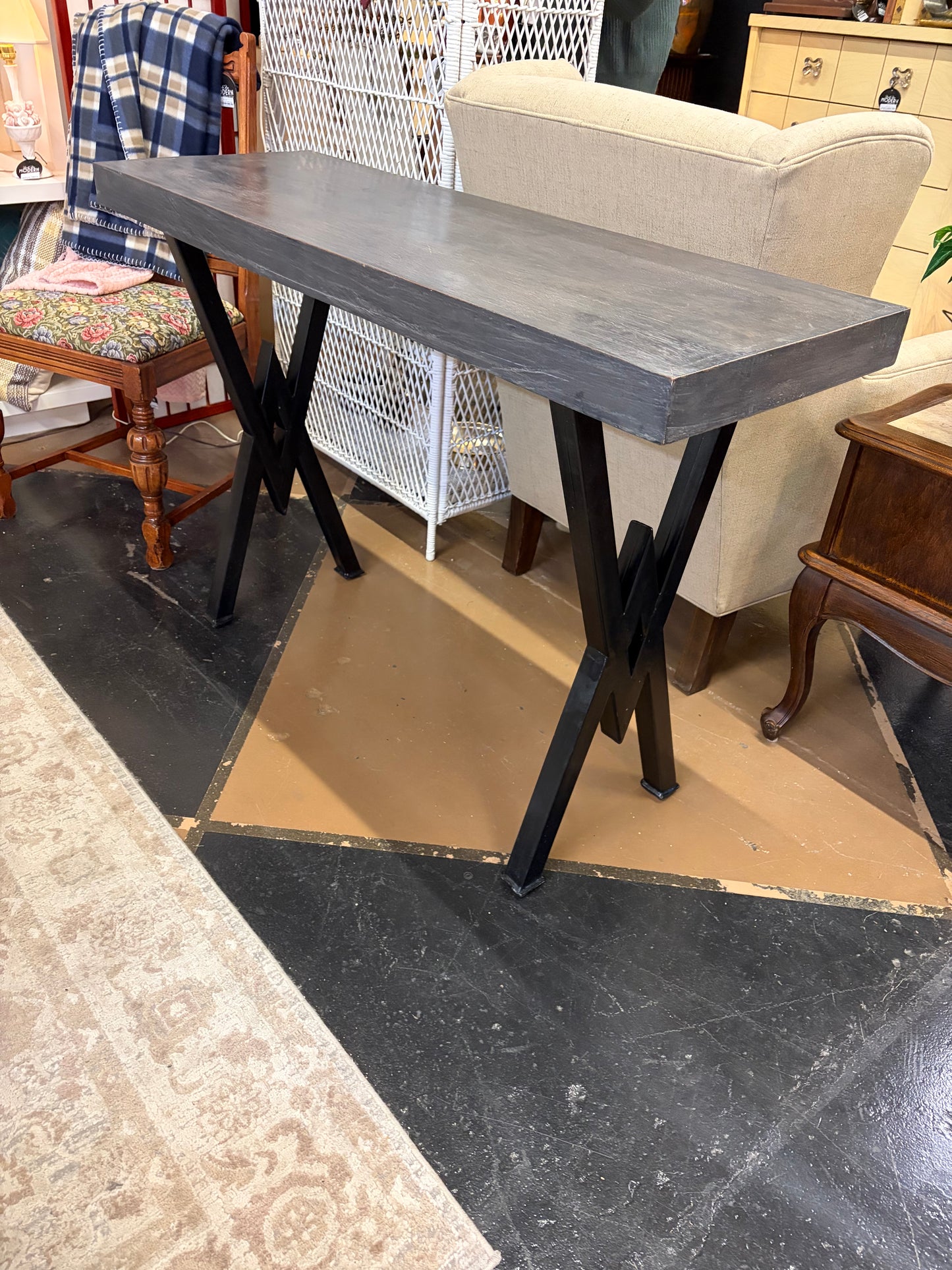 Rustic Grey Sofa/entry Table with Metal Legs