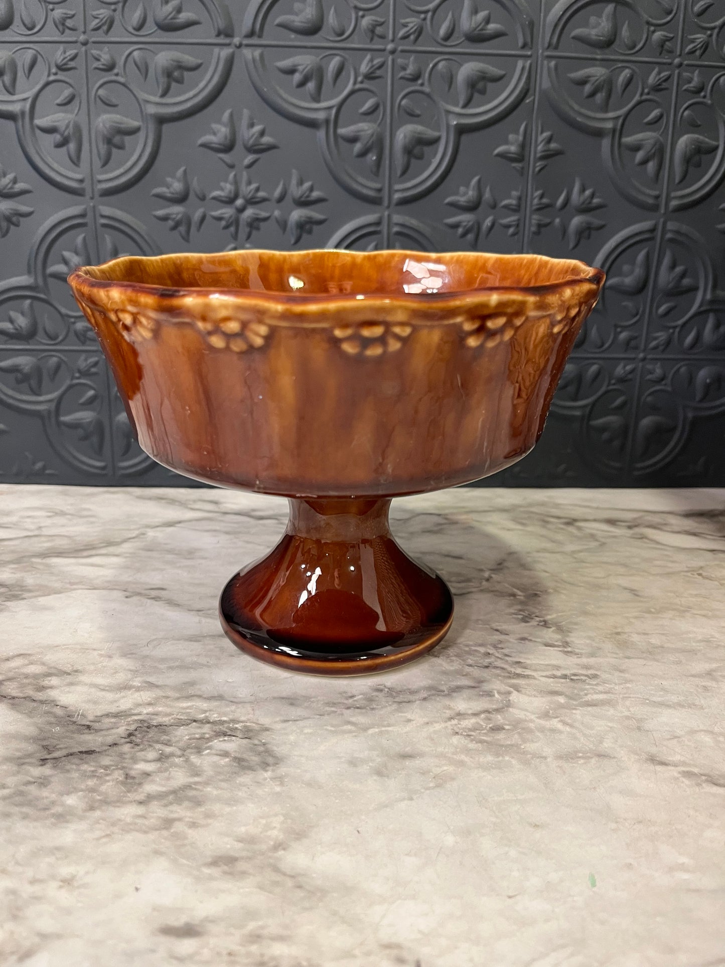 USA Brown Pedestal Pottery Bowl