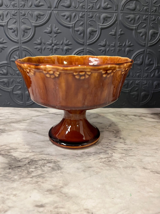 USA Brown Pedestal Pottery Bowl