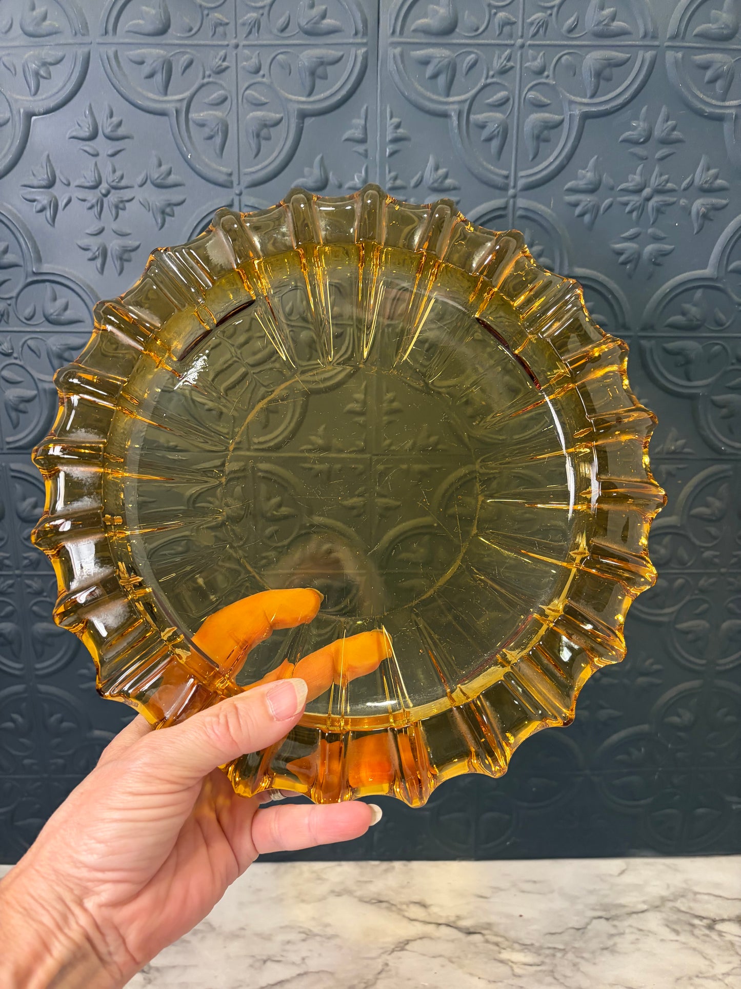 Amber Glass Ashtray 10"