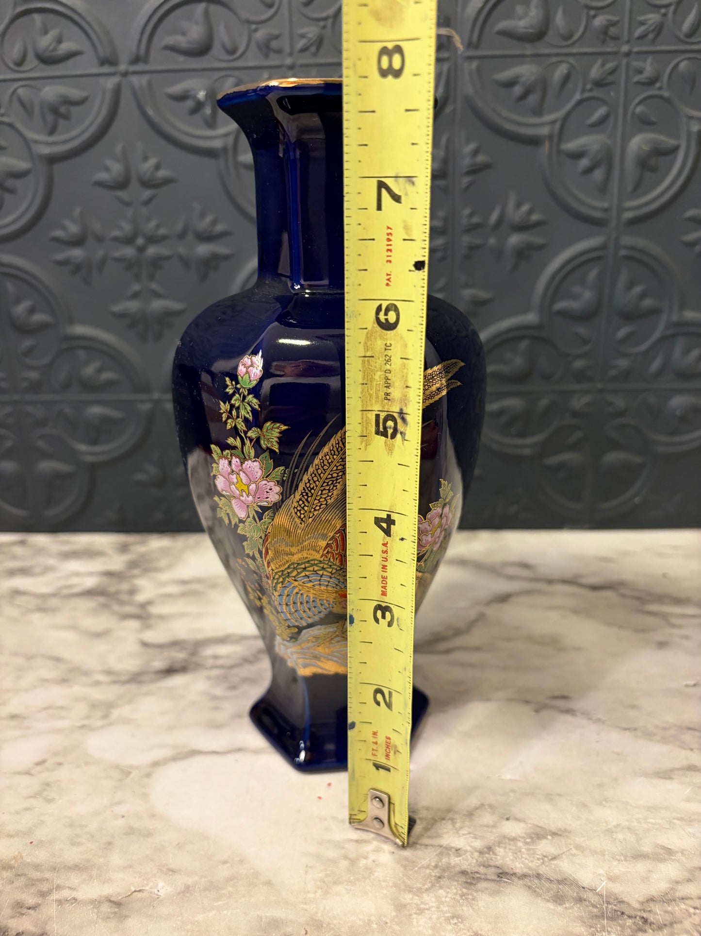 8" Blue Vase with Pheasant