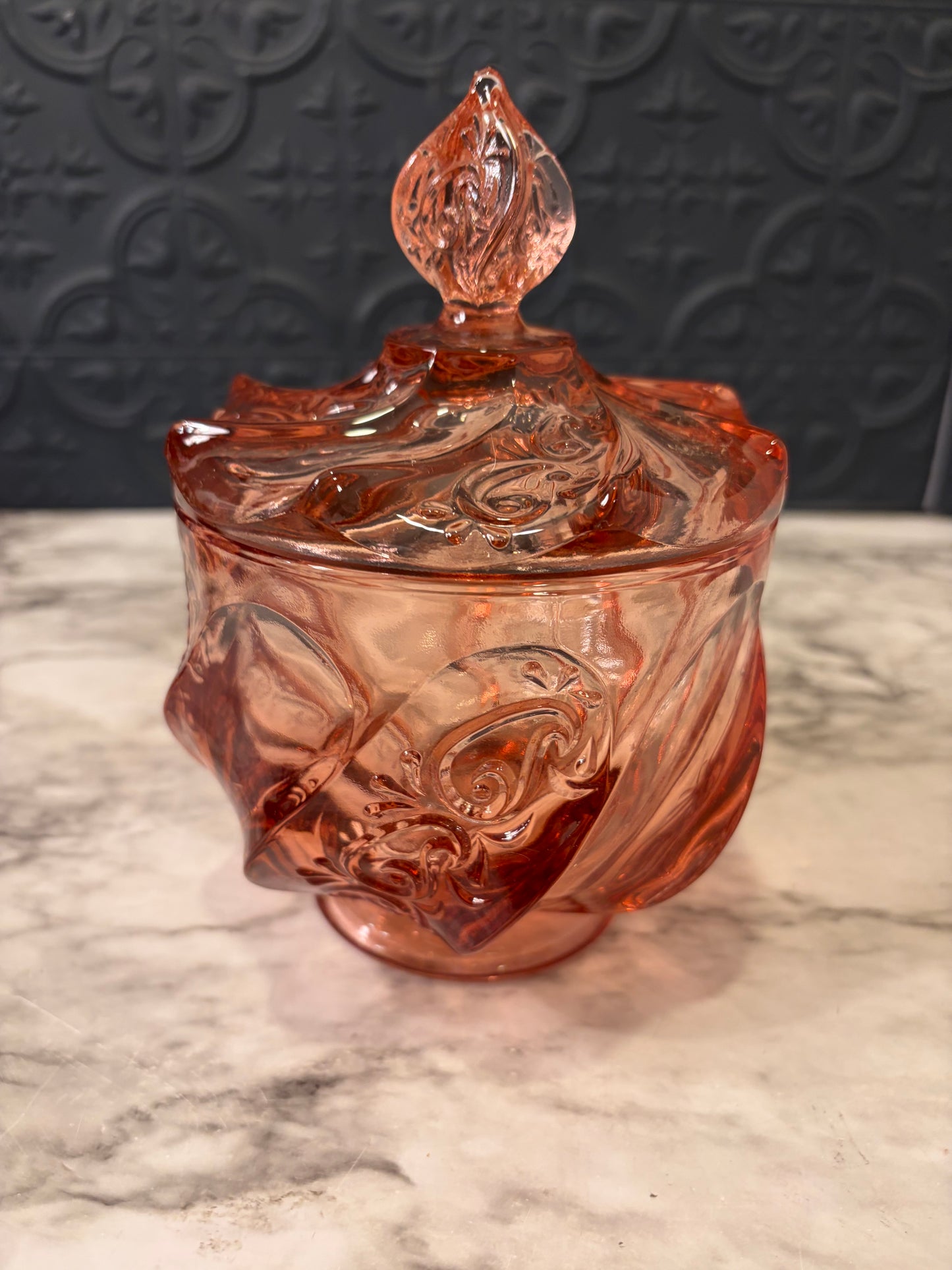 Fenton Pink Glass Swirl Candy Dish
