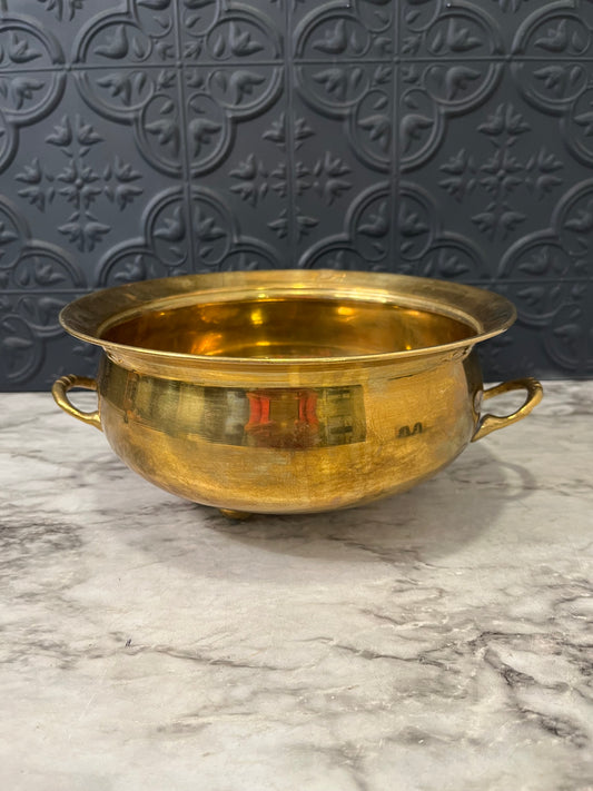 Solid Brass Footed Pot with handles