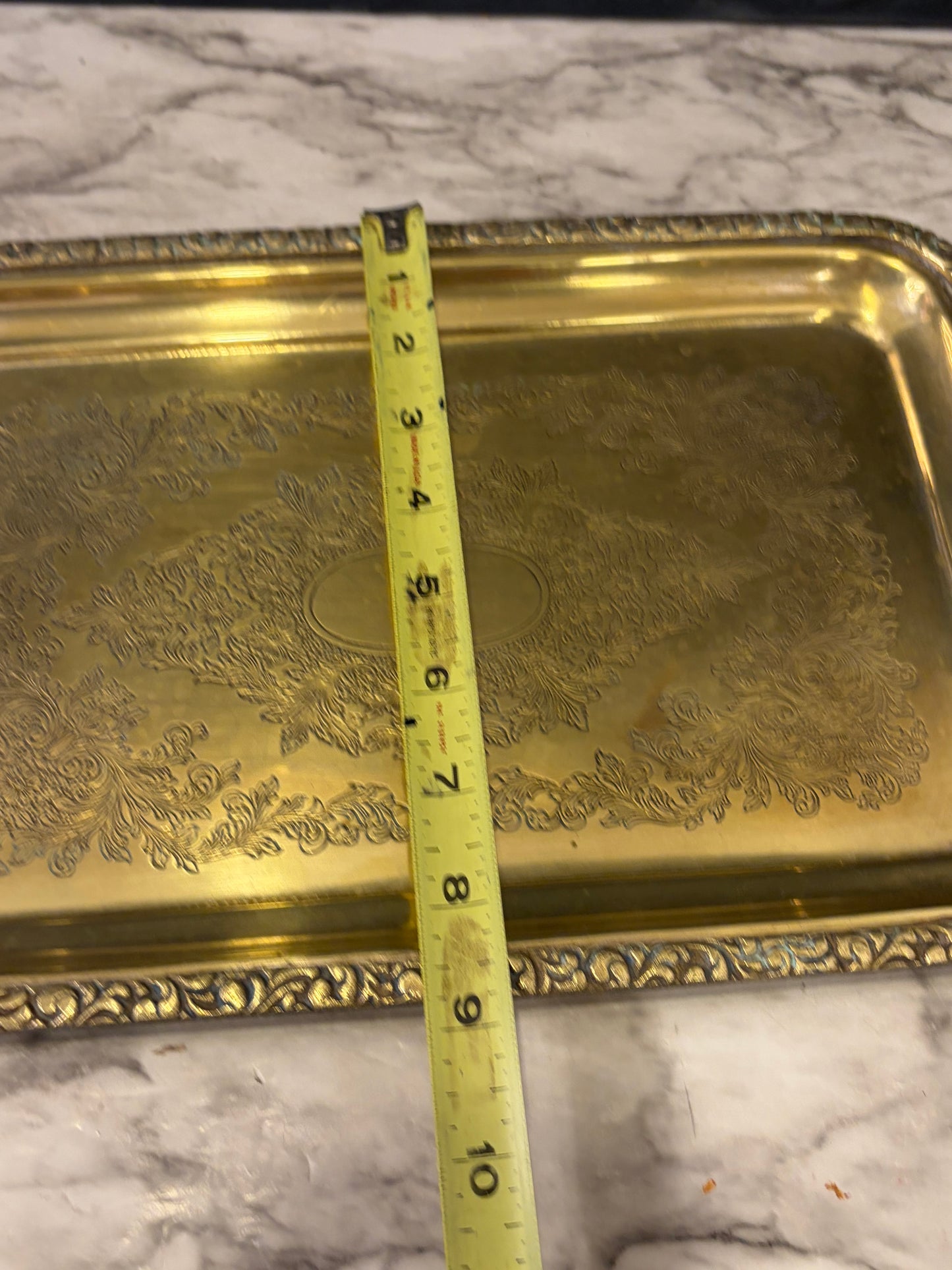 17" Etched Rectangle Metal Tray with Handles