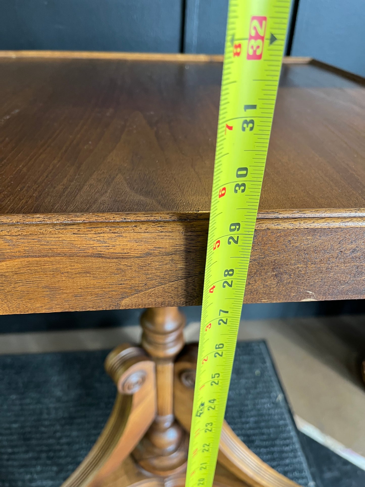 Antique Wood Parlor Table with Finial Corners