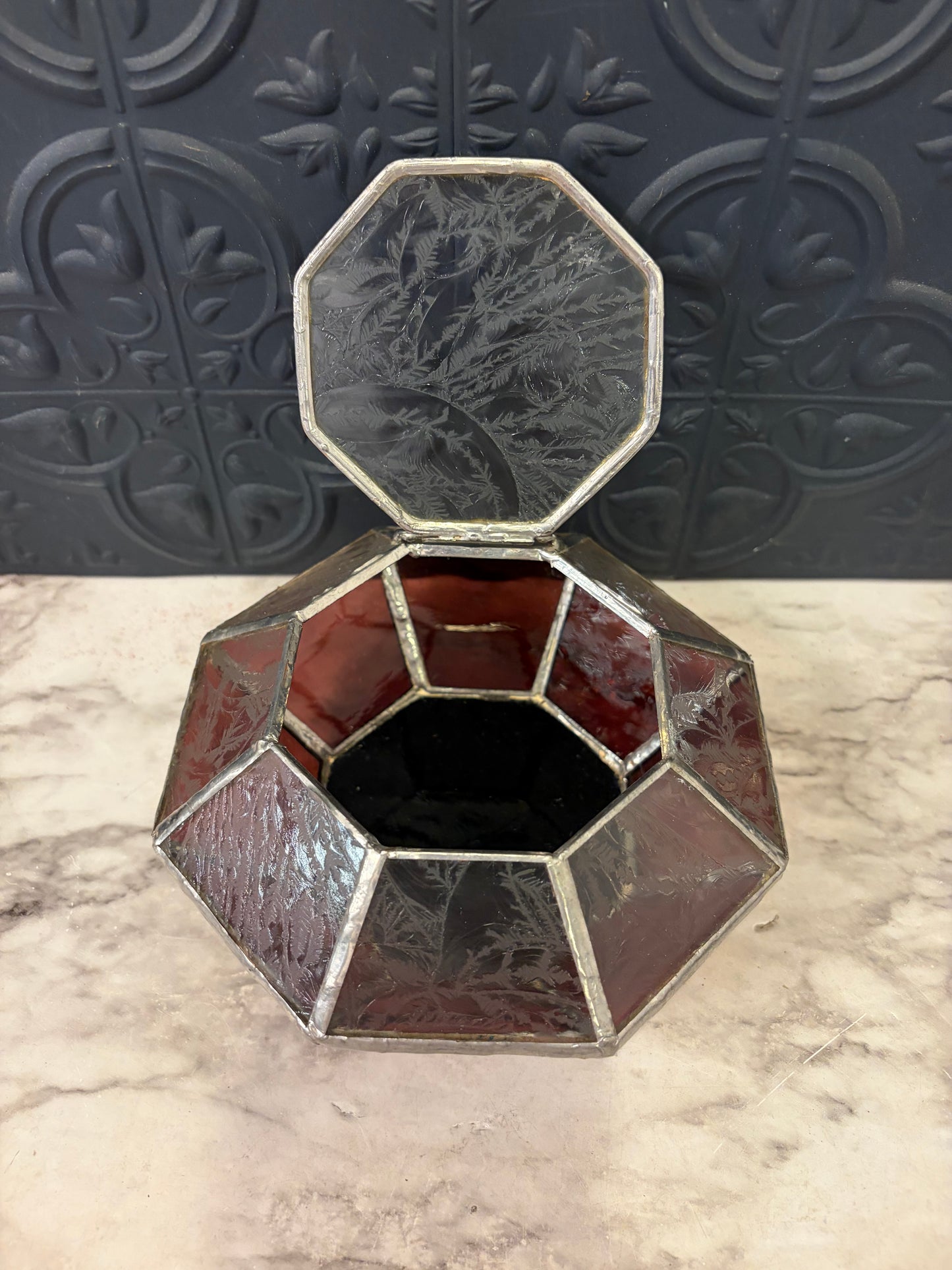 Purple Glass Octagon Jewelry Box