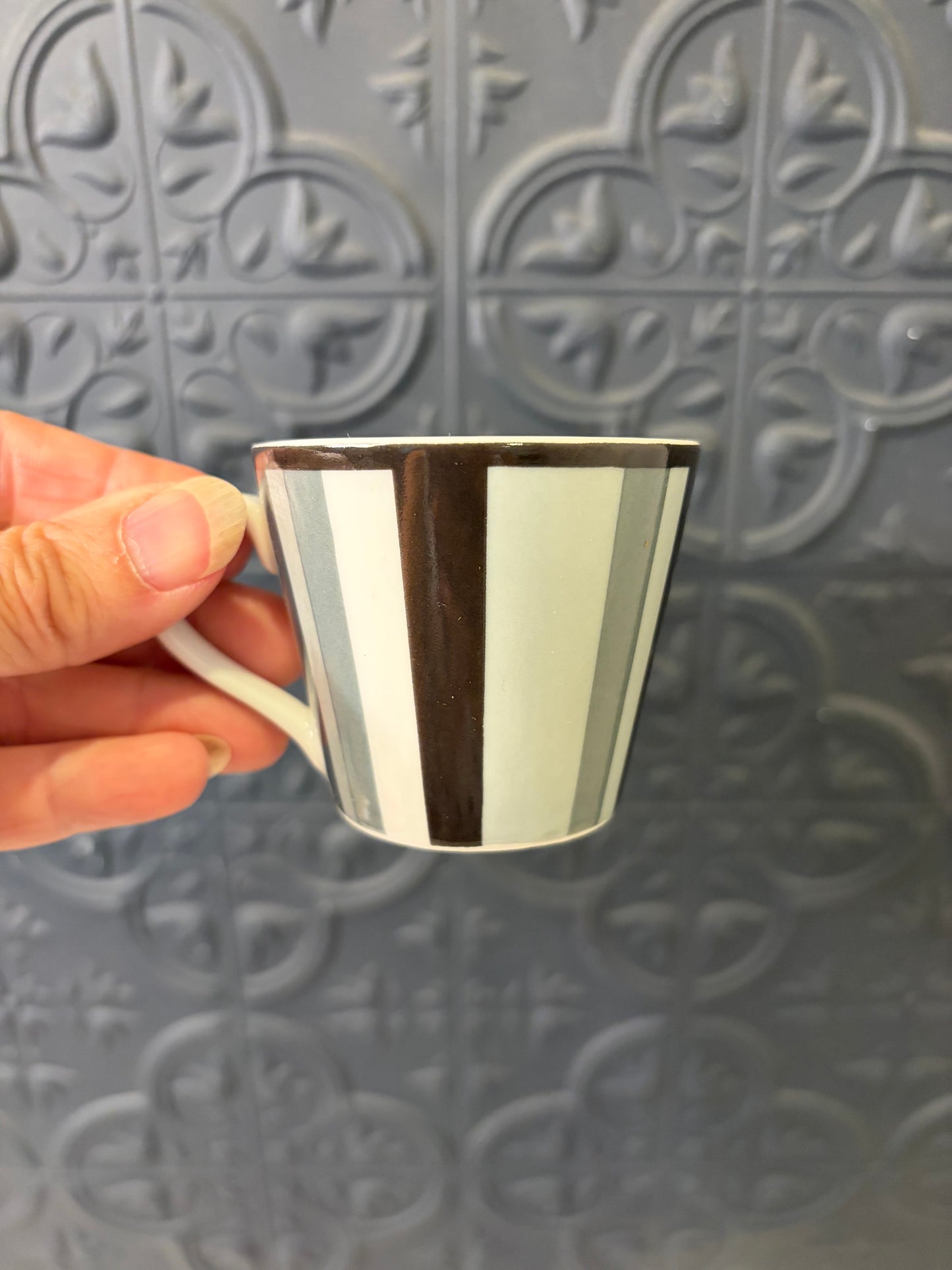 Grey and Black set of 2 Fifth PorcelainTeacup and Saucer
