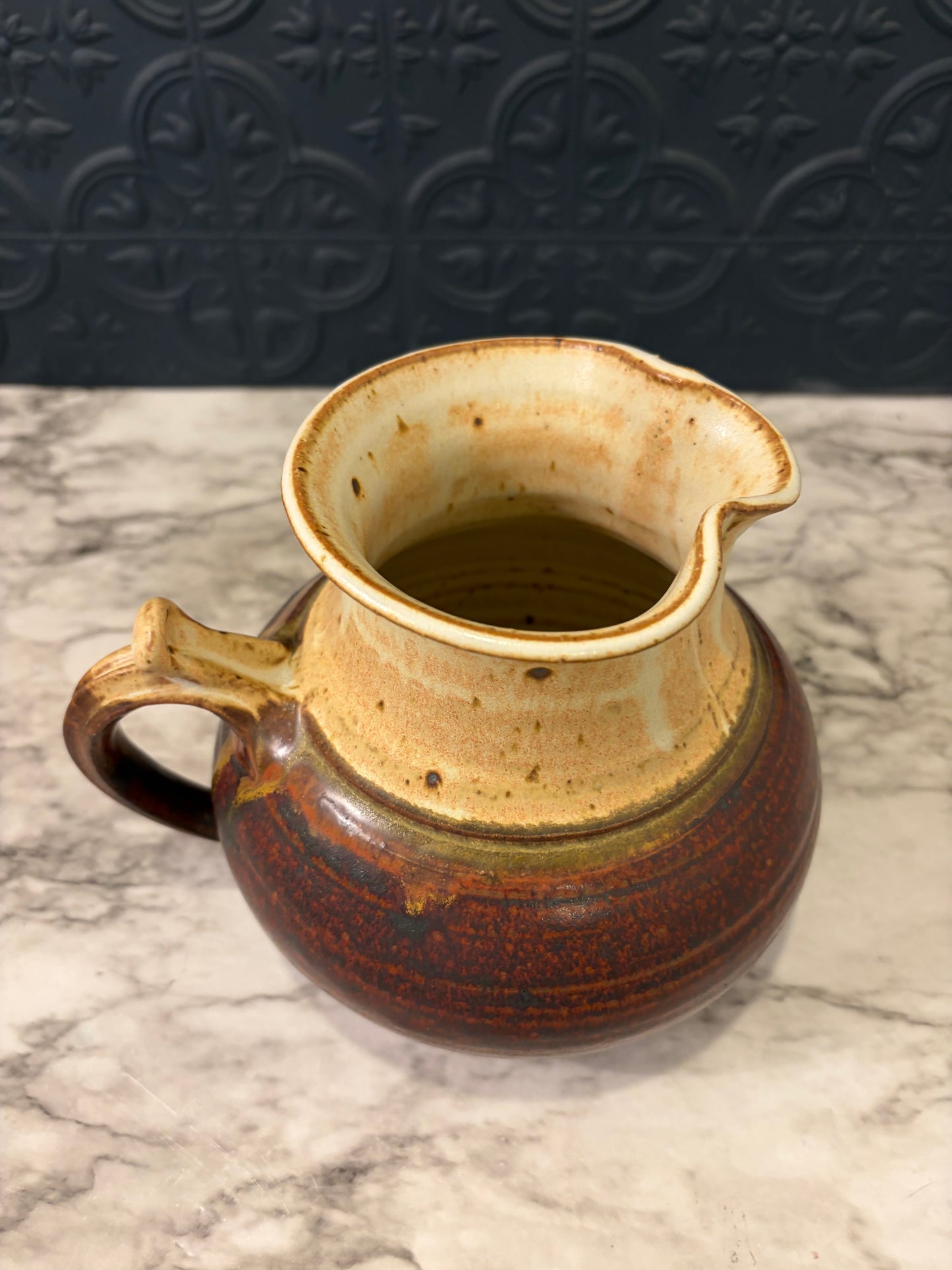 Pottery Pitcher Cream and Red