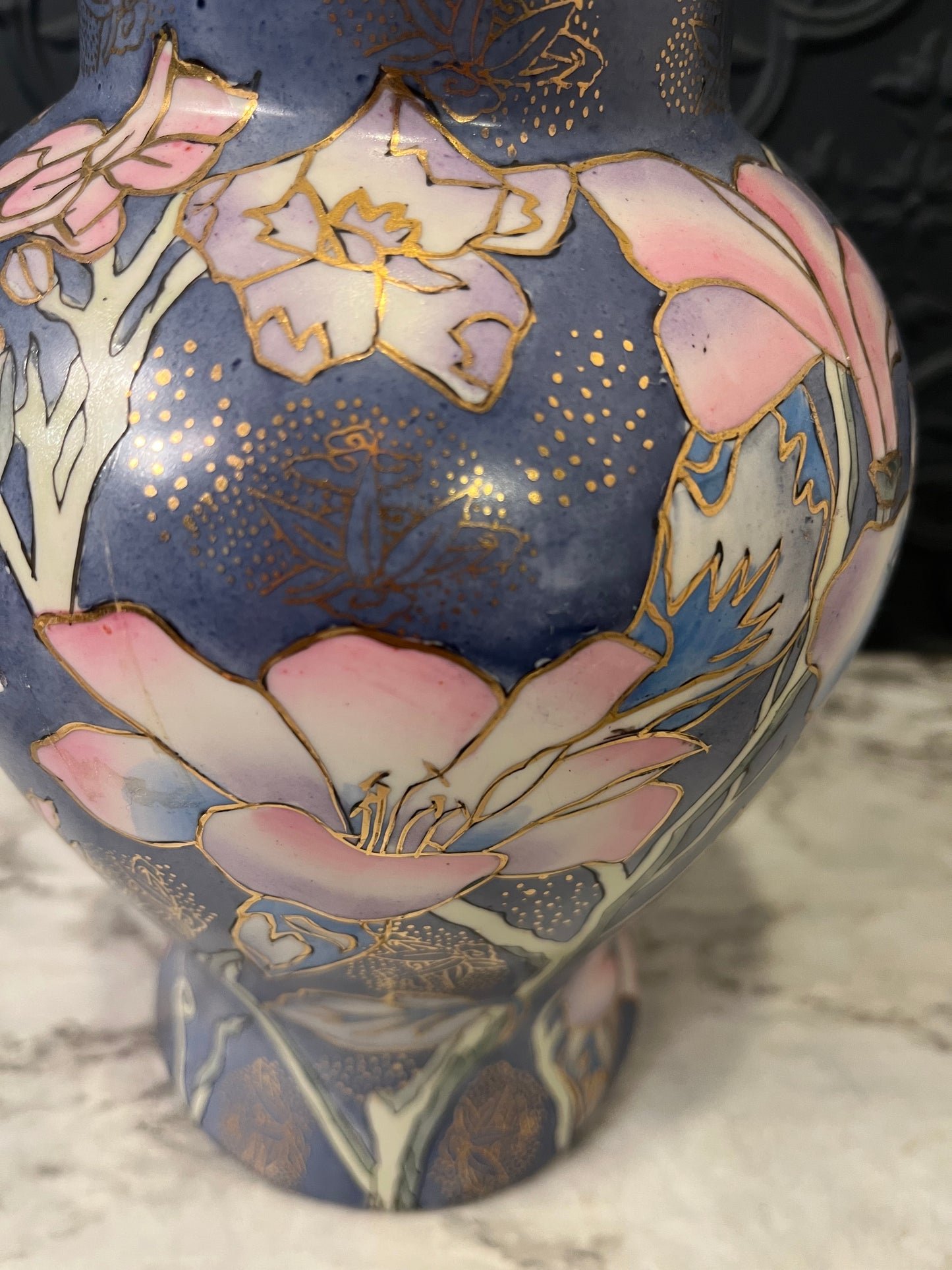 Blue and Pink Hand Painted Ginger Jar
