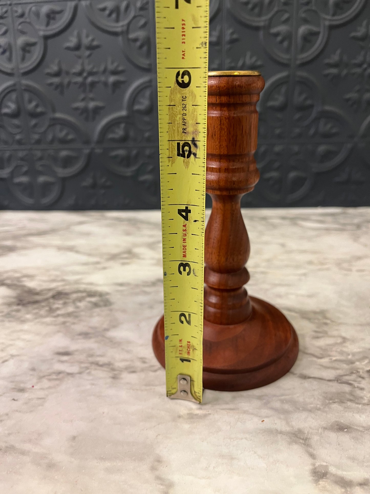 Wood Candle Holder with Gold Cup 6"