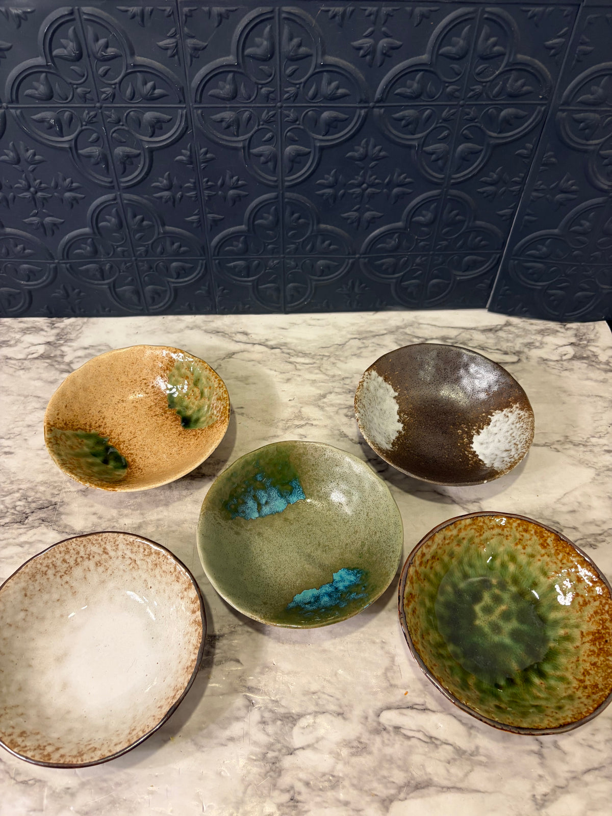 Stoneware Bowls Mismatch Set of 5