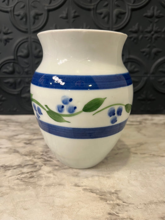 White Bud Vase with Blue Stripe