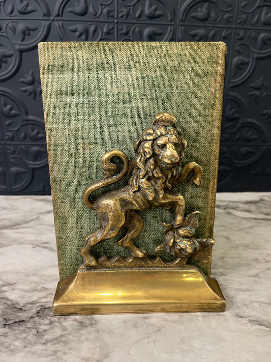 Antique Sold Brass Lion Bookend