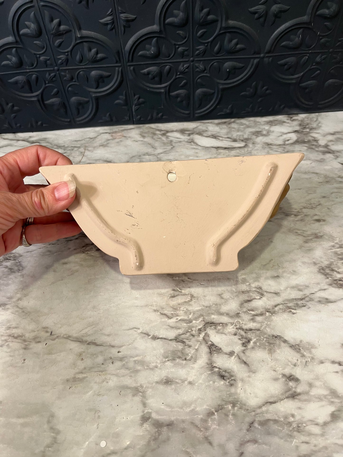 Cream Ceramic Wall Pocket with Gold Leaves