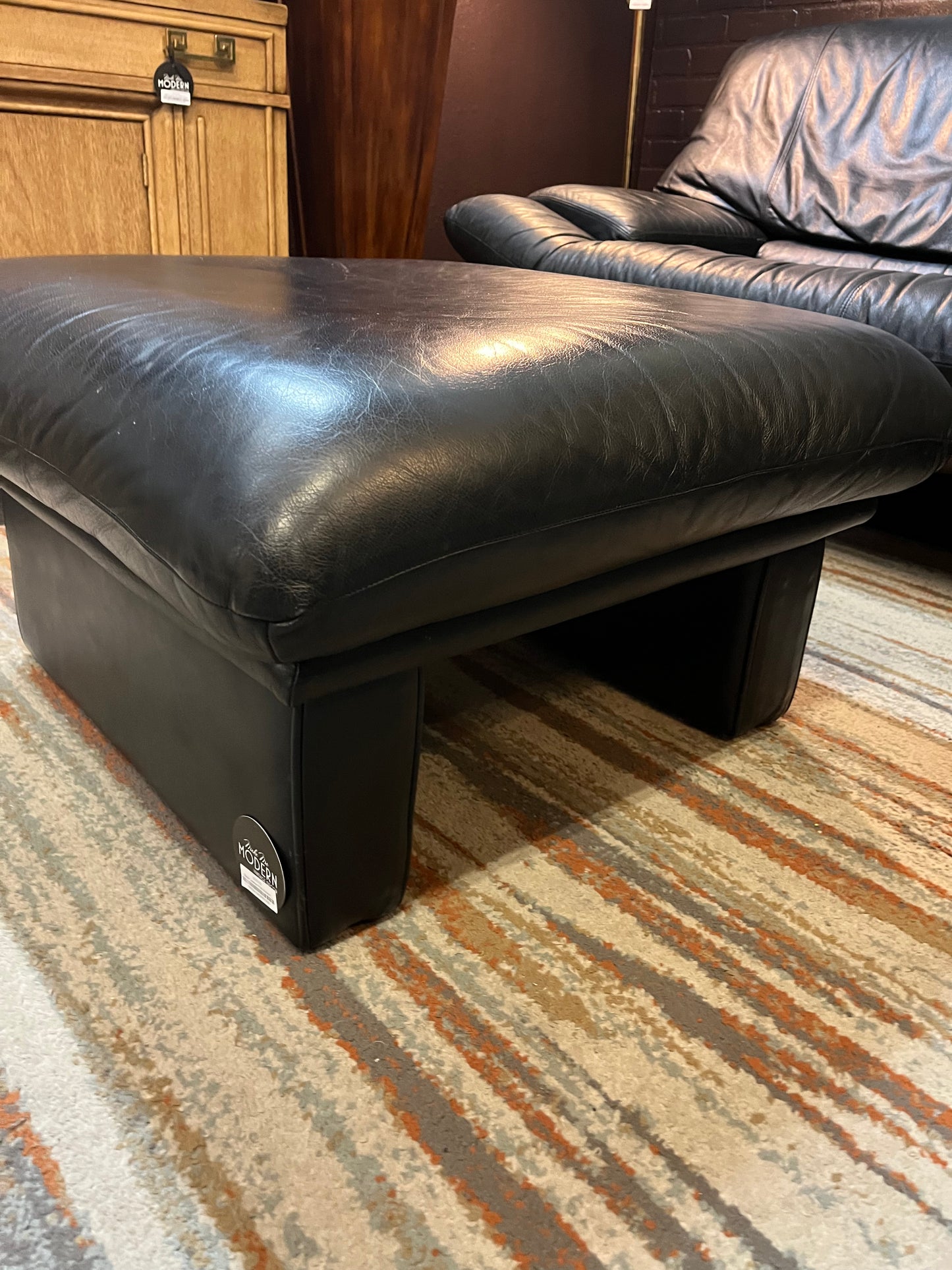 Black Leather Post Modern Nicoletti Style Ottoman