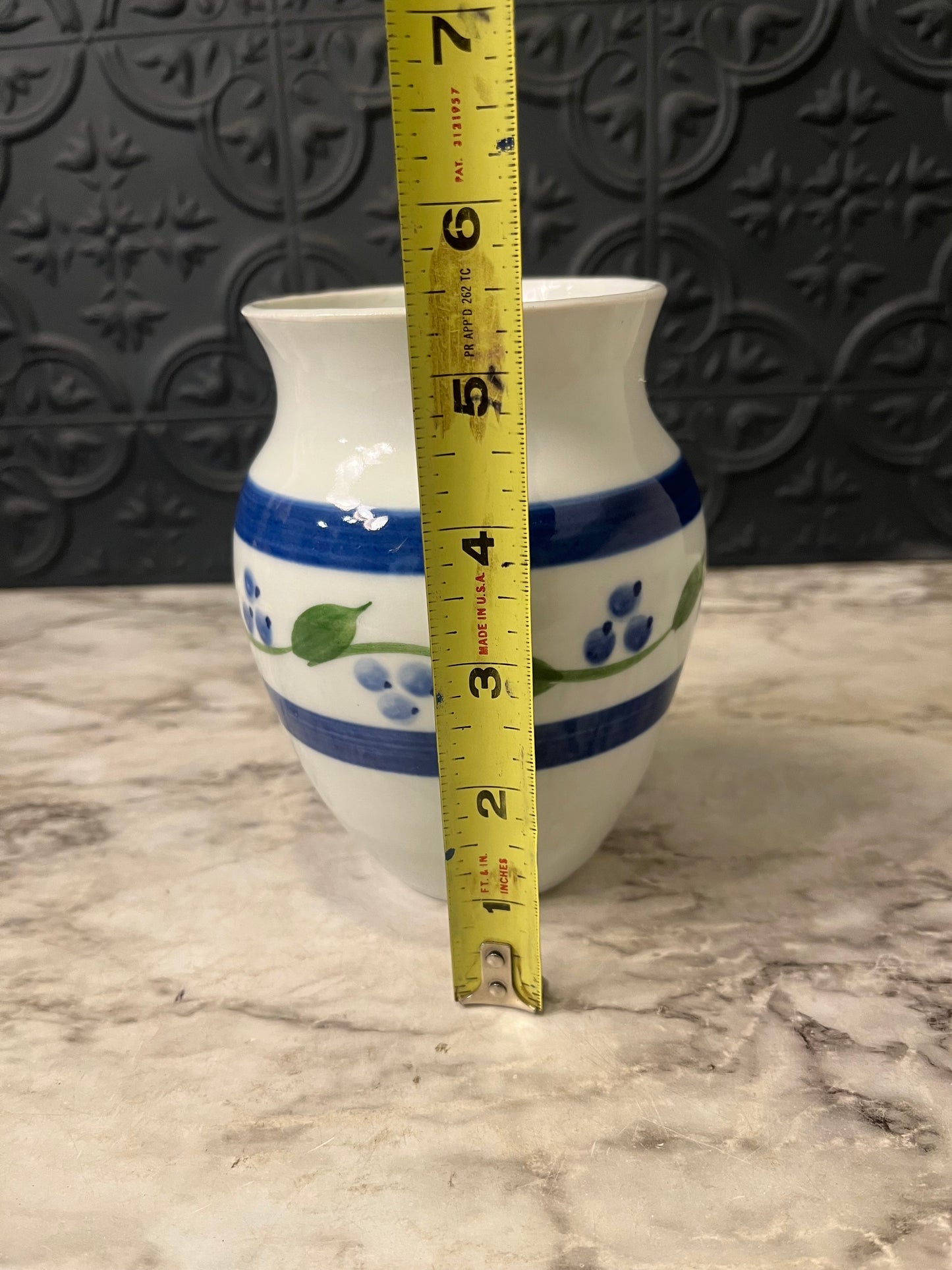 White Bud Vase with Blue Stripe