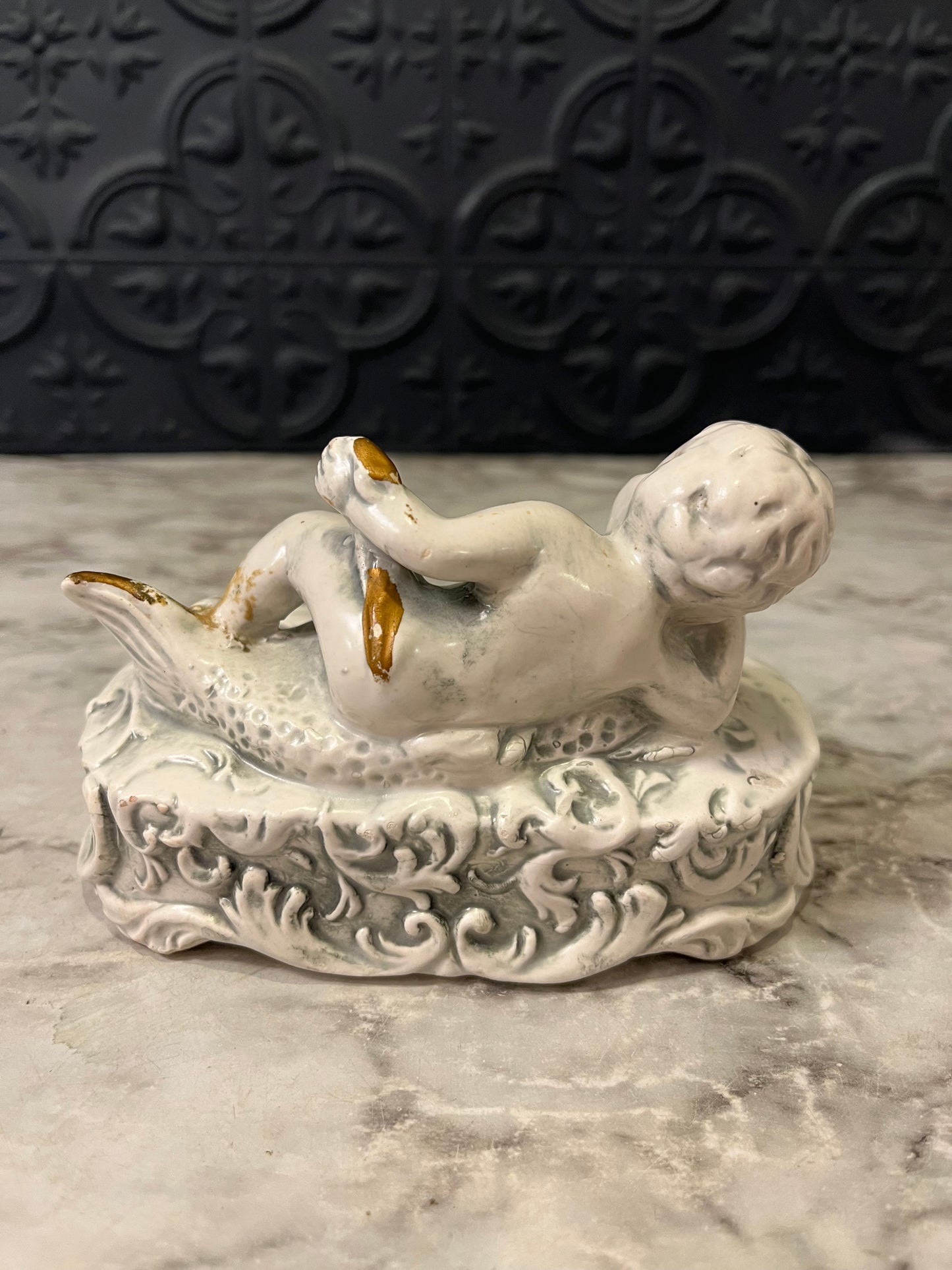 Vintage Porcelain Cherub Lipstick Holder
