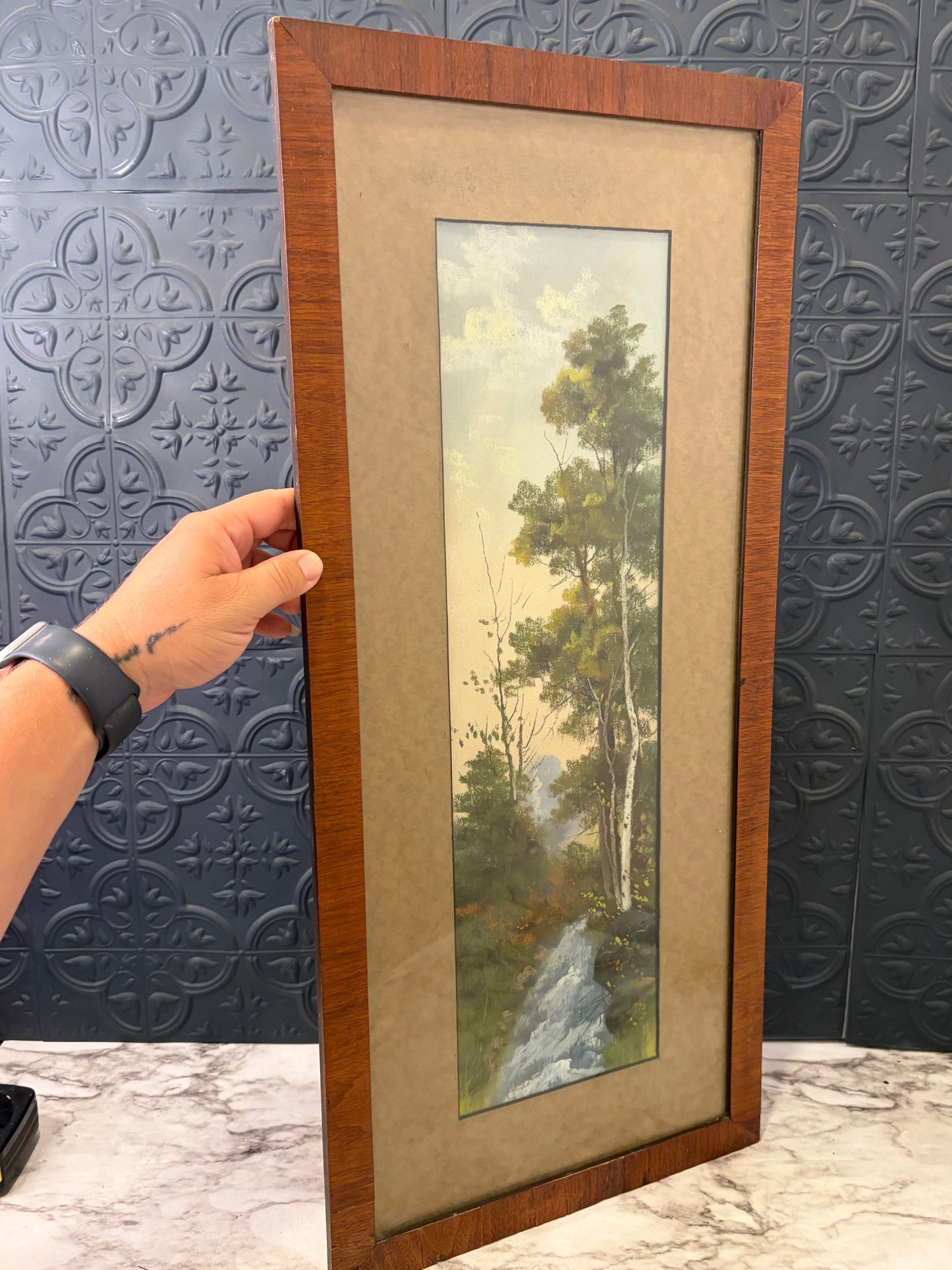 Vintage Pastel Landscape Drawing with Aspen