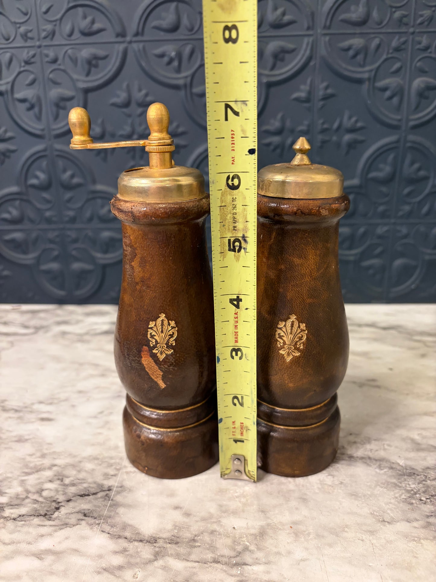 Leather Wrapped Salt and Pepper Shakers AS IS