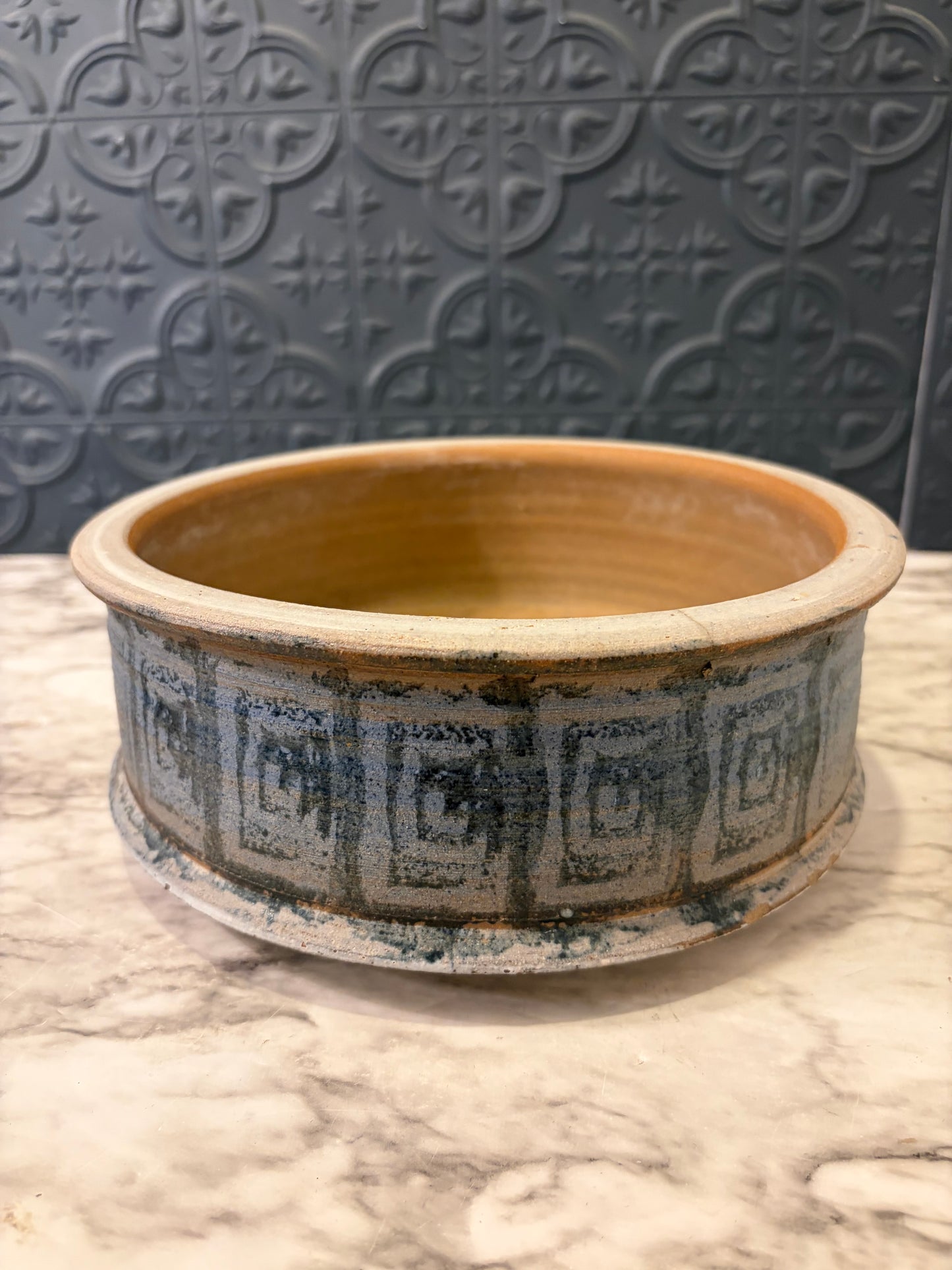 Shallow Terracotta Pottery Planter Blue