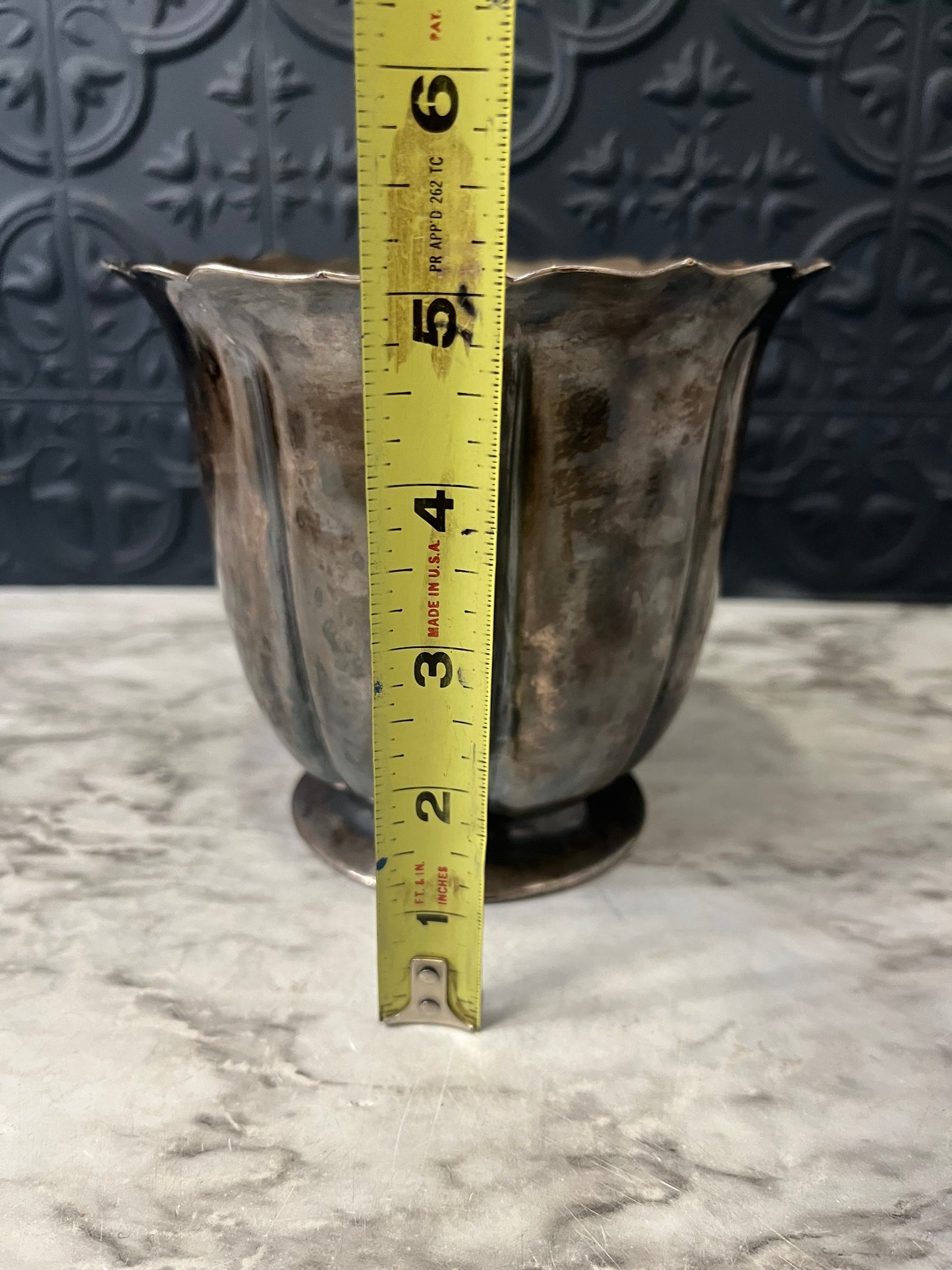 Silver plate vase with scalloped top