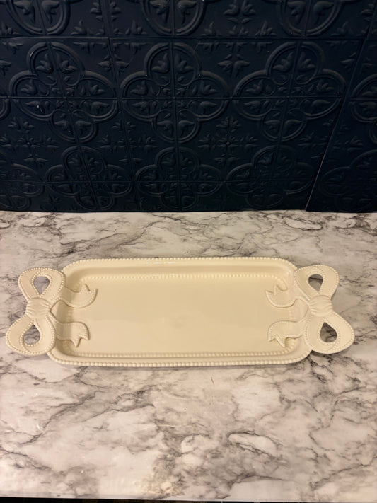 Cream Ceramic Tray with Bow Handles
