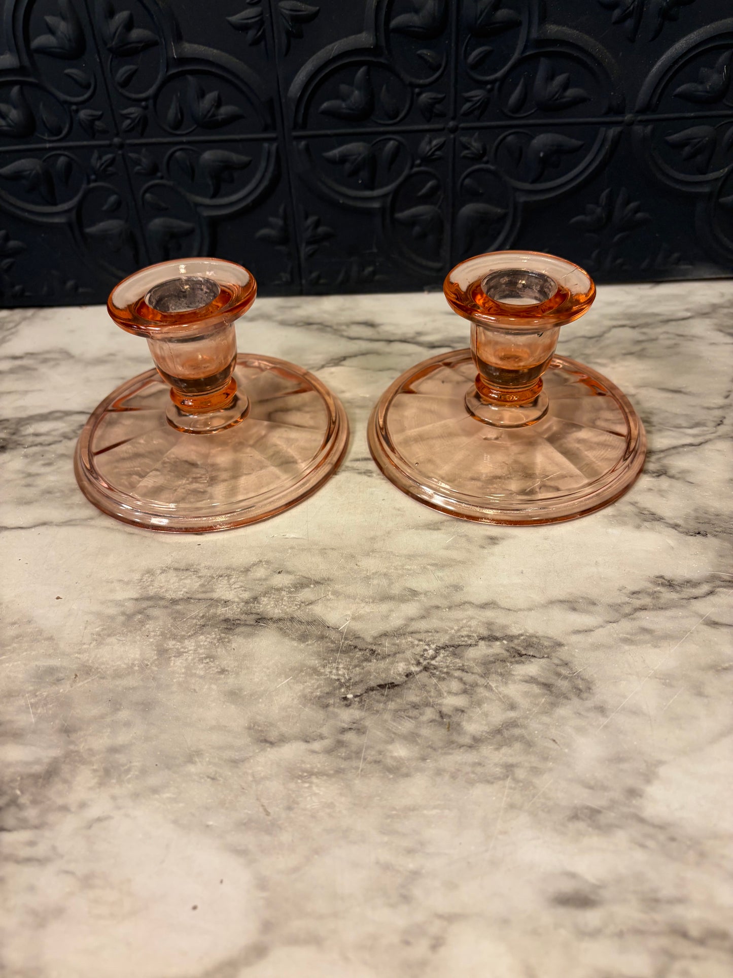 Pink Depression Glass Candle Holder set of 2