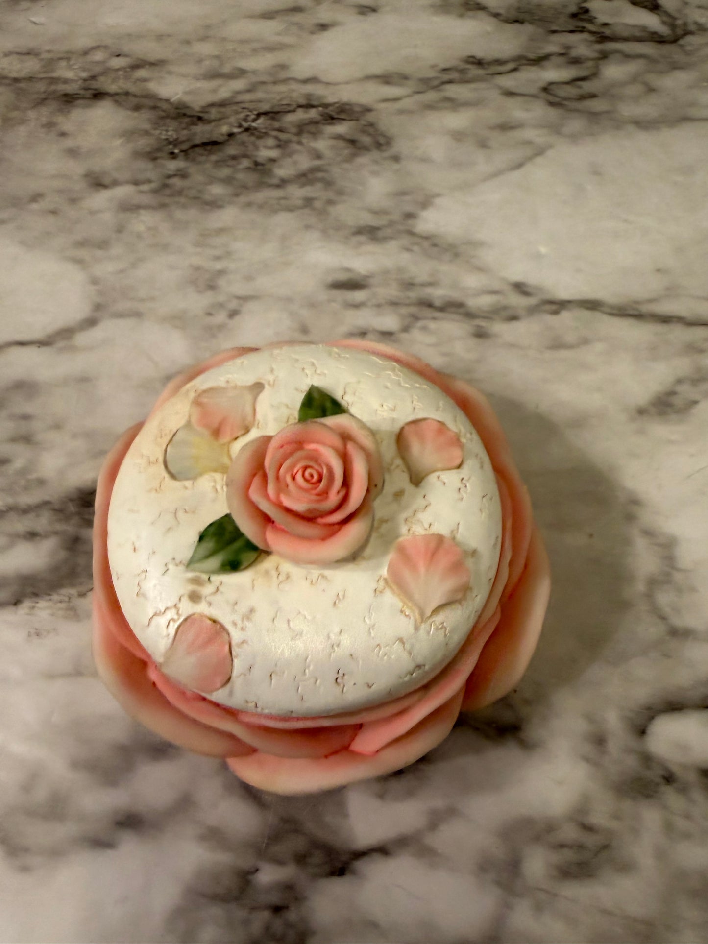 Pink Floral Round Resin Trinket Box