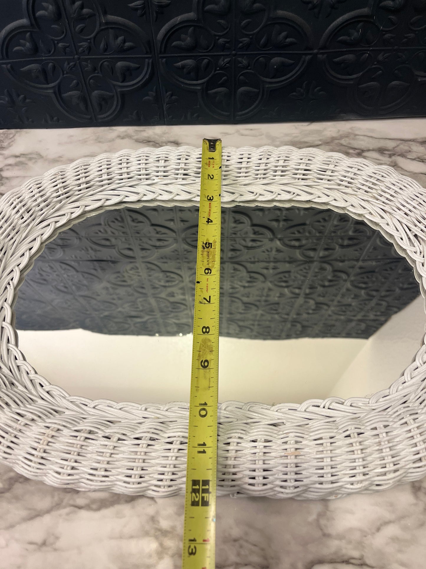 Oval White Wicker Mirror 17.5"