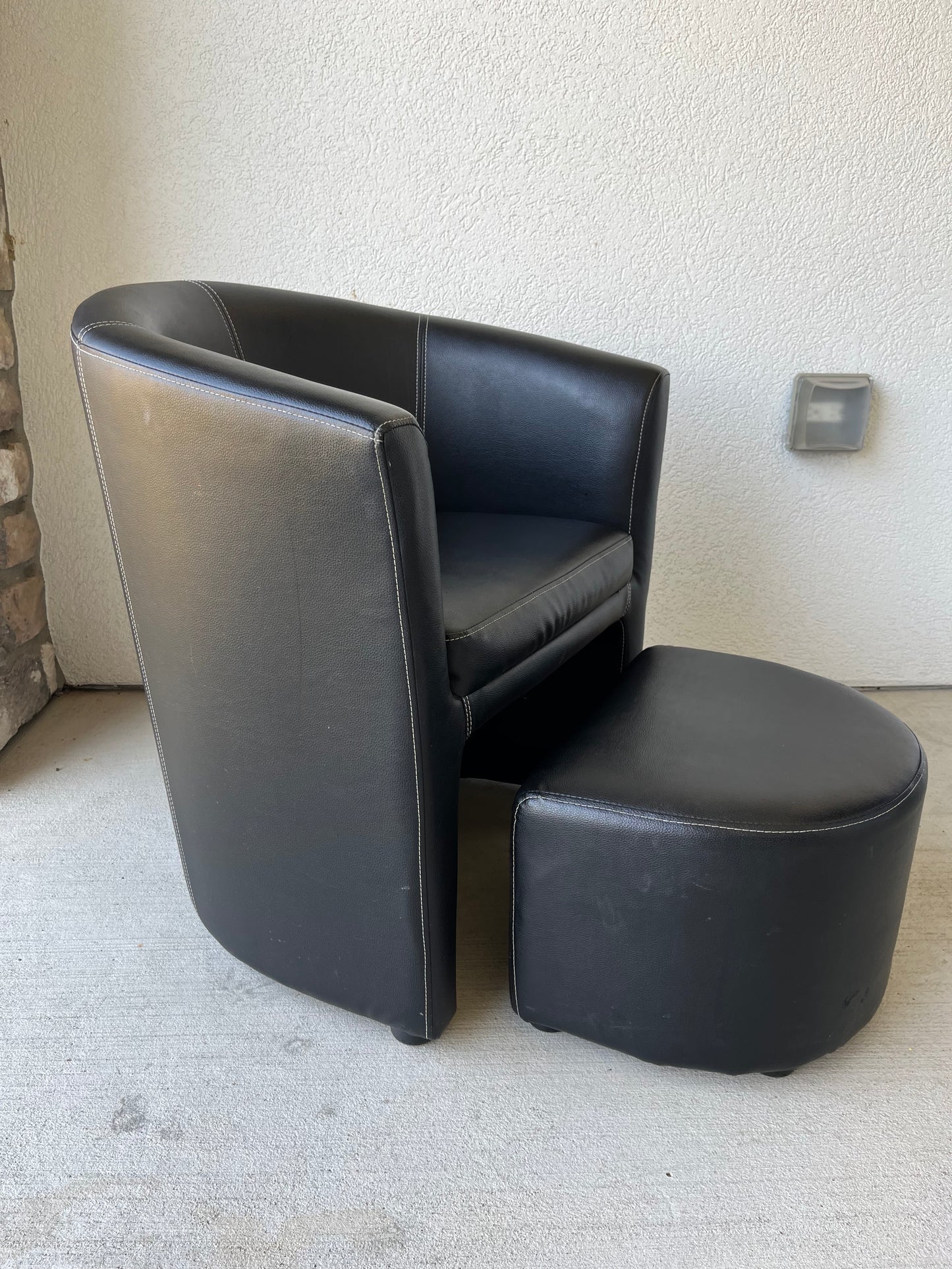 Black Faux Leather horseshoe Chair with Ottoman