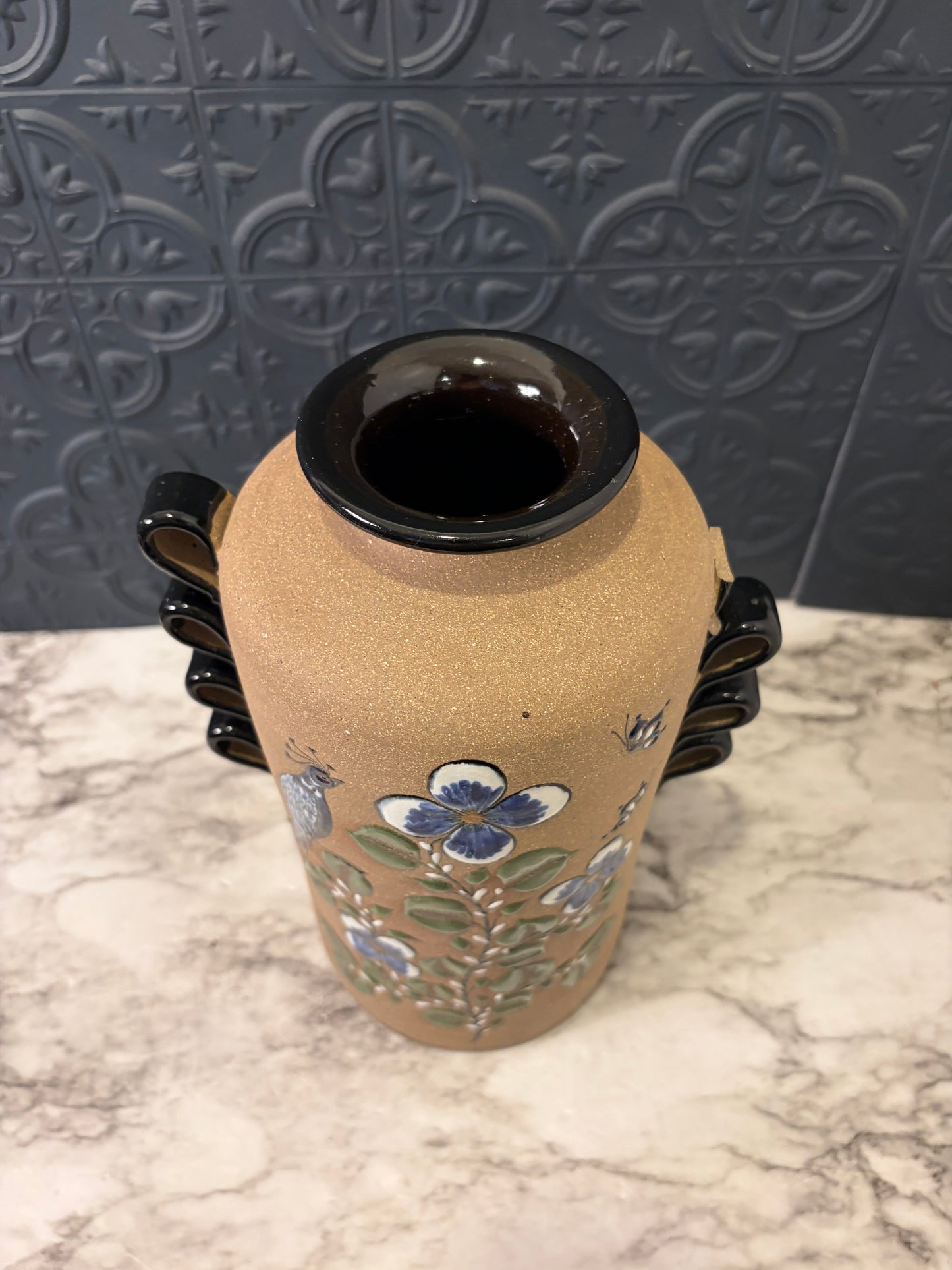Mexican Pottery Vase with Flowers AS IS