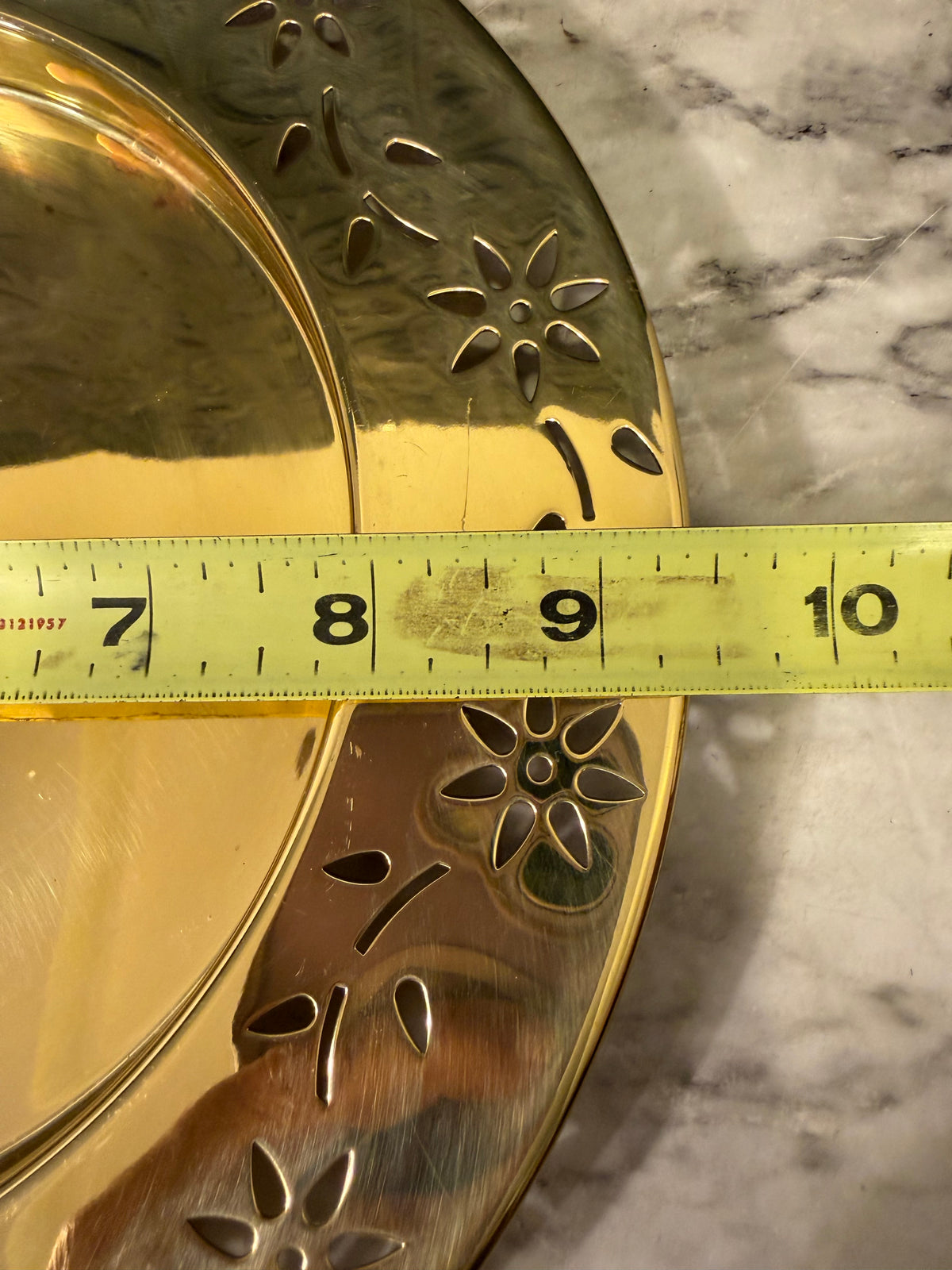 Brass Partylite Charger with Fower cutouts