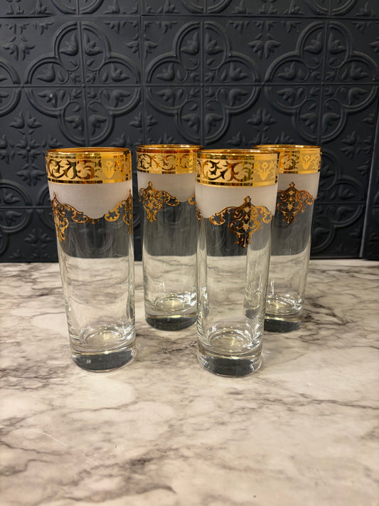 Cellini 24K Gold Rim Tall Glass Set of 4
