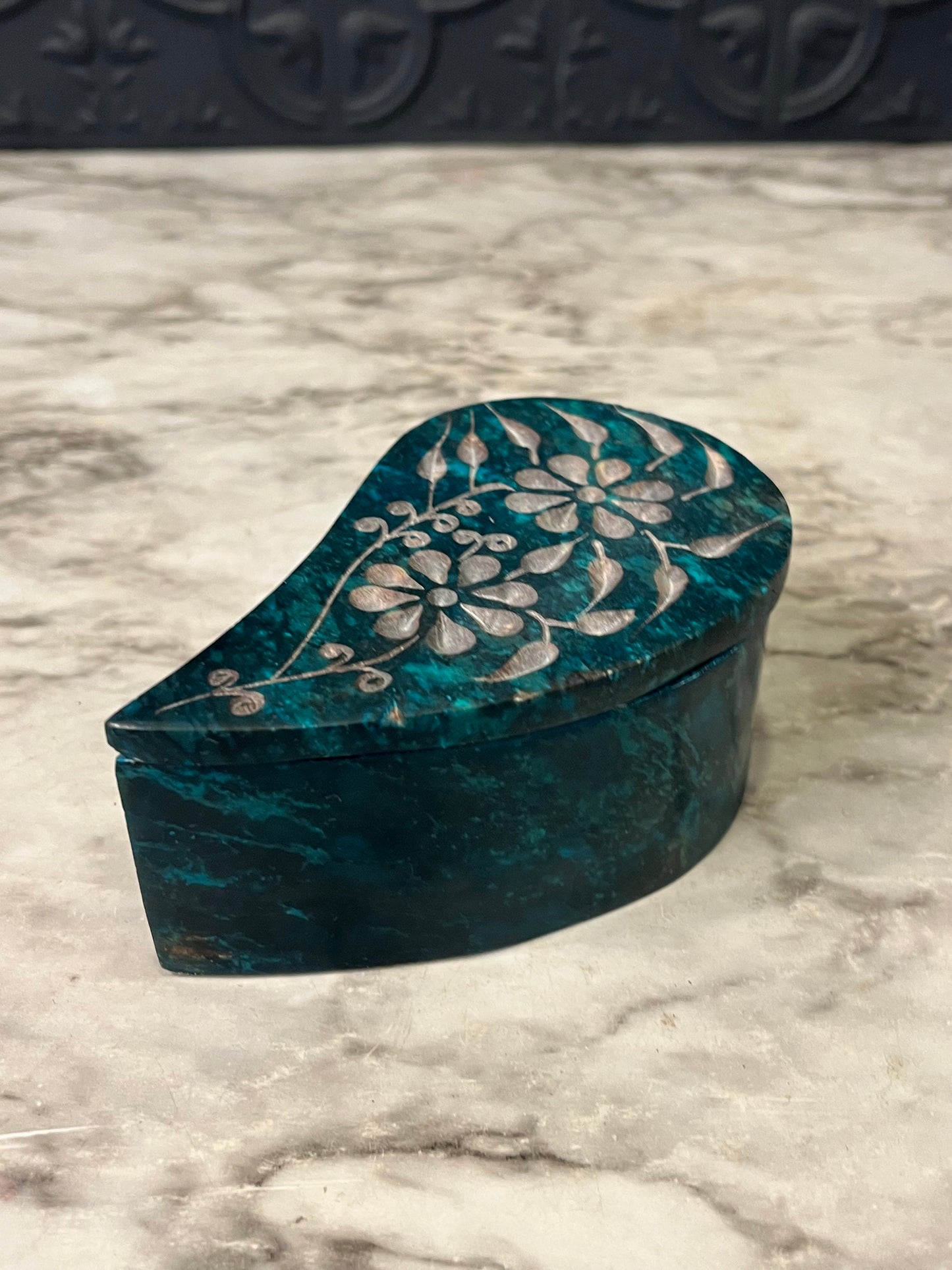 Blue Soapstone Trinket box Teardrop
