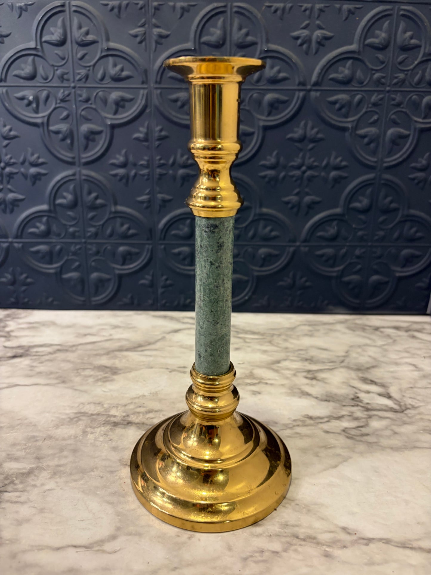 9" Brass Candle Holder with Green Stem