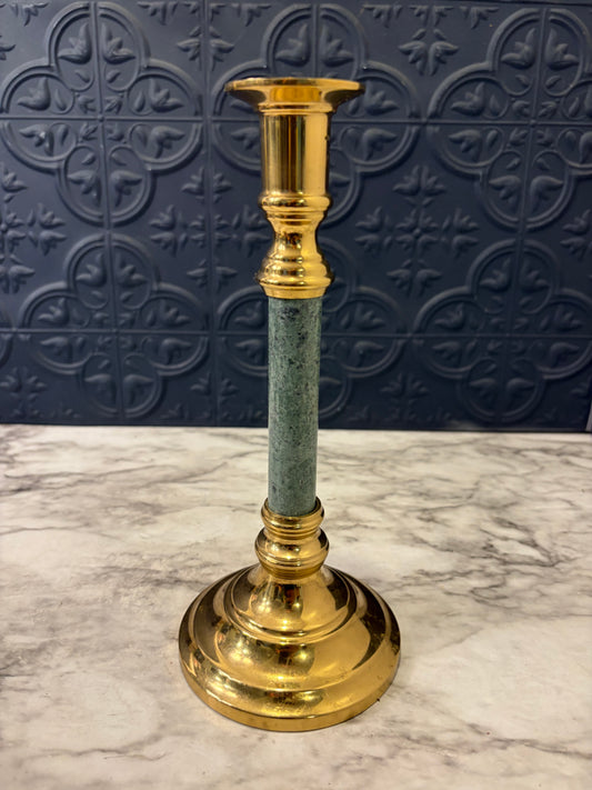 9" Brass Candle Holder with Green Stem